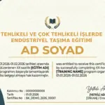 TEHLİKELİ VE ÇOK TEHLİKELİ İŞLERDE ENDÜSTRİYEL TAŞIMA EĞİTİMİ
