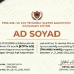 TEHLİKELİ VE ÇOK TEHLİKELİ İŞLERDE ALÜMİNYUM DOĞRAMACI EĞİTİMİ